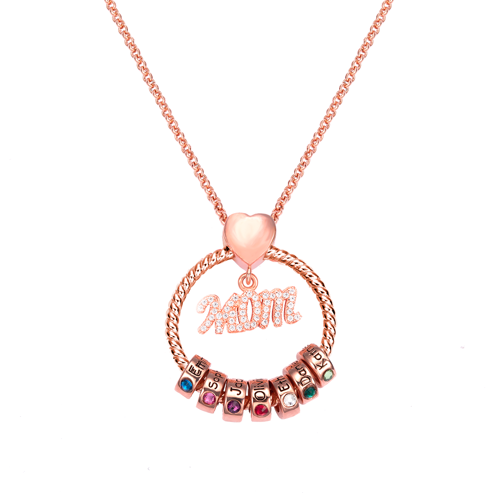 Personalized Name and Birthstone Family Necklace-Mom