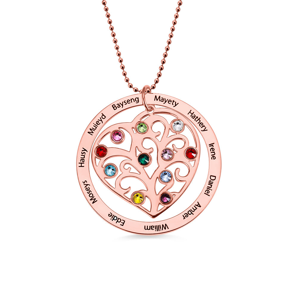 Personalized Family Tree Birthstone Necklace in Silver