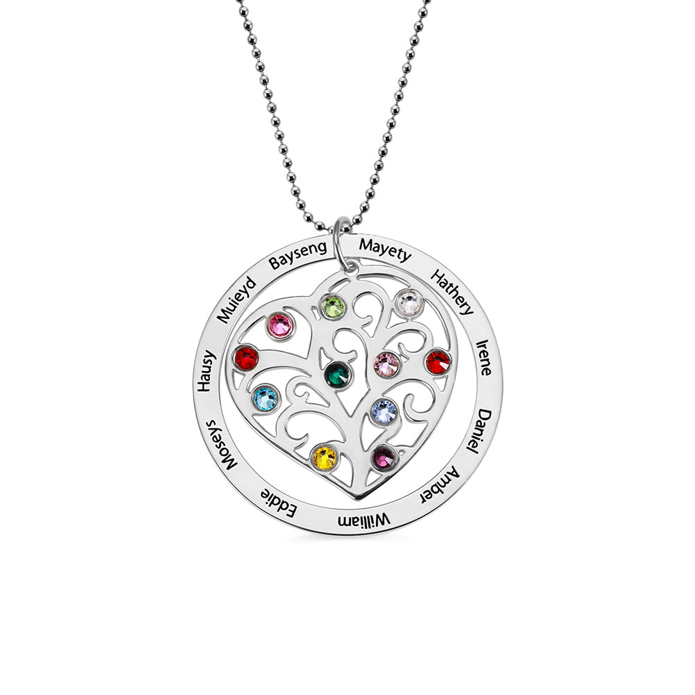 Personalized Family Tree Birthstone Necklace in Silver