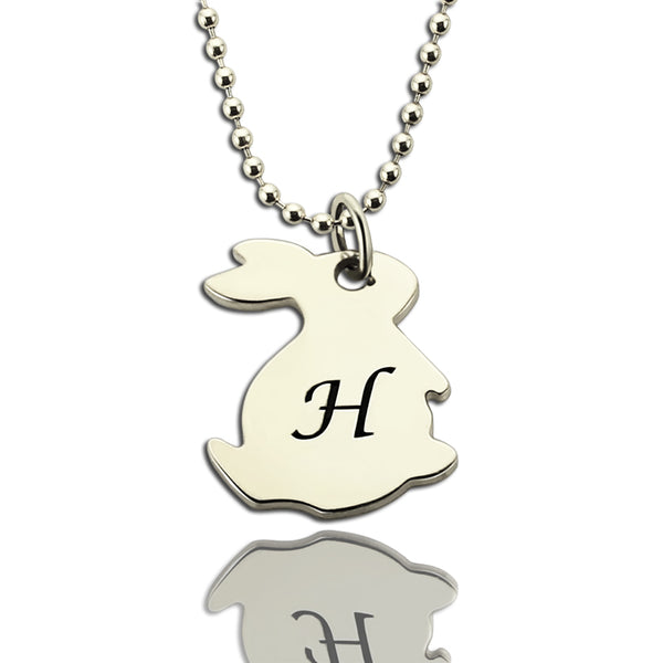 Personalized Rabbit Initial Charm Pendant Necklace