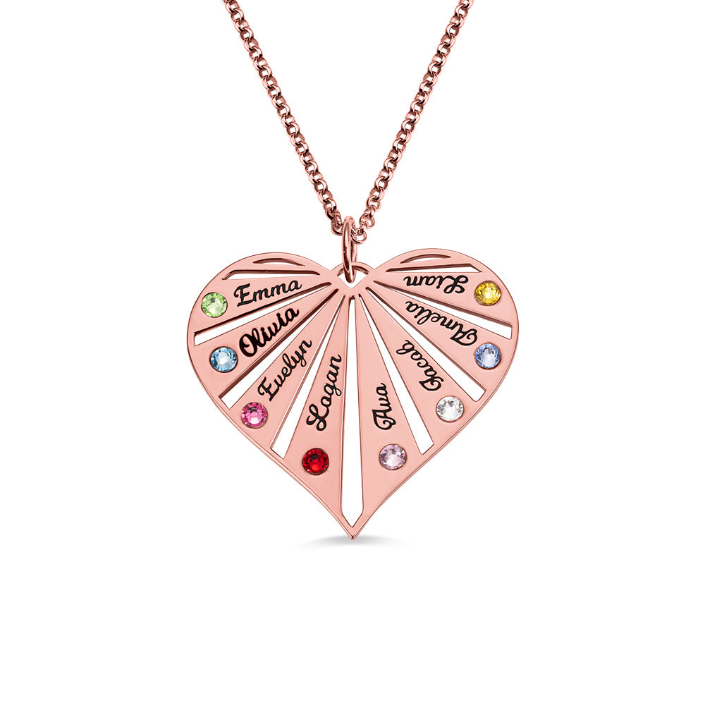 Personalized Split Heart Birthstones Necklace-Stainless Steel