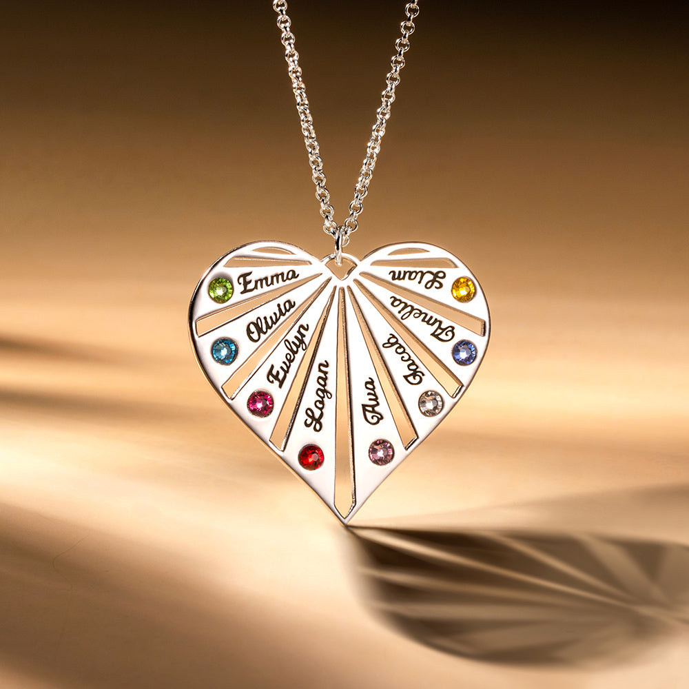 Personalized Split Heart Birthstones Necklace-Stainless Steel