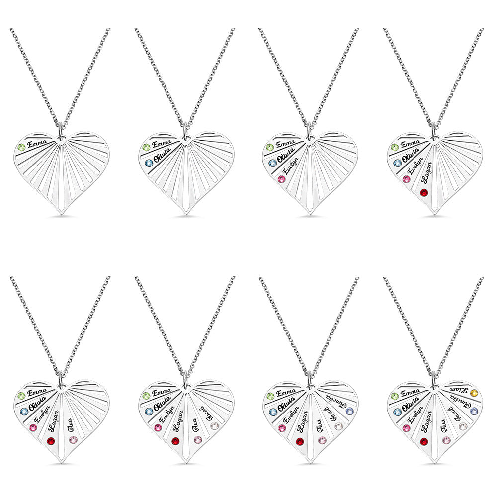 Personalized Split Heart Birthstones Necklace-Stainless Steel