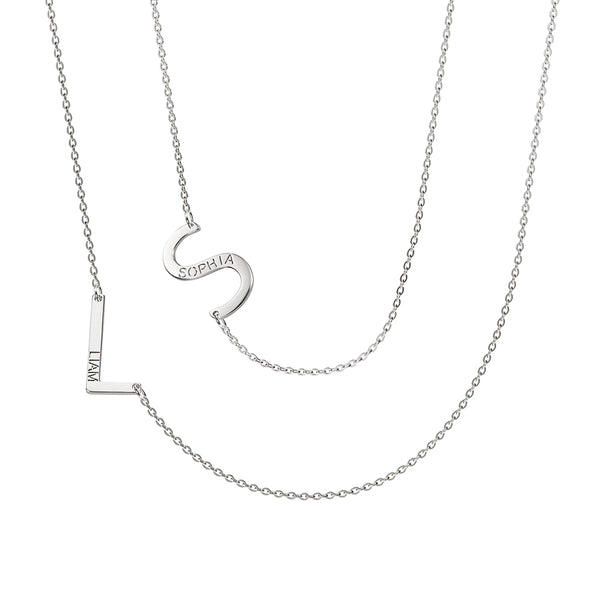 Personalized Sideways 2 Letters Layered Necklace with Names-Stainless Steel