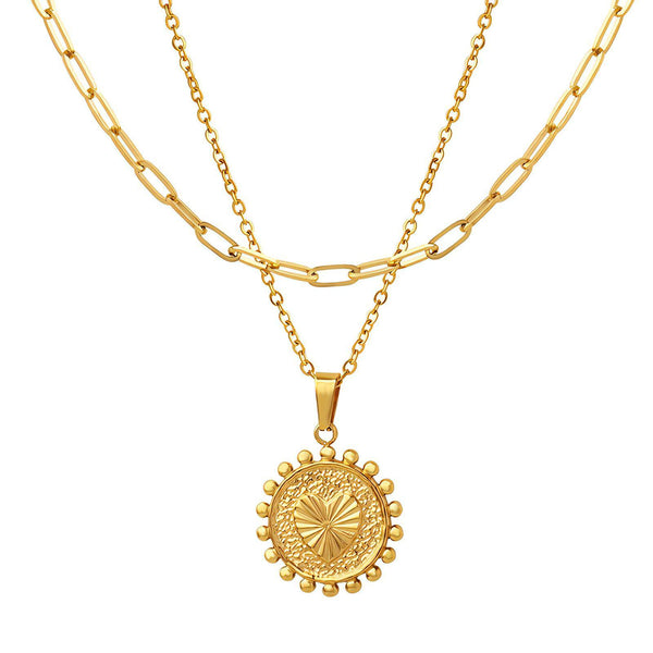 18K GOLD PLATED STAINLESS STEEL "COIN WITH HEART" NECKLACE