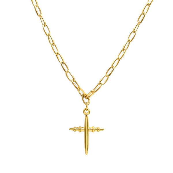 18K GOLD PLATED STAINLESS STEEL "CROSS" NECKLACE