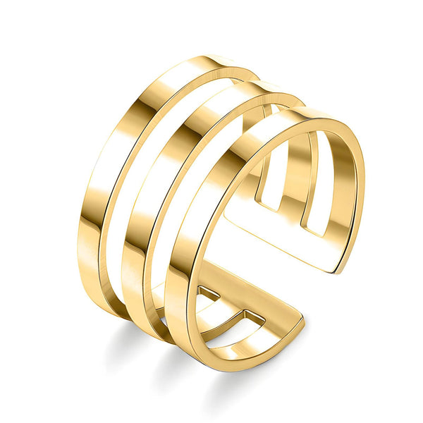 18K GOLD PLATED STAINLESS STEEL FINGER RING (ADJUSTABLE)