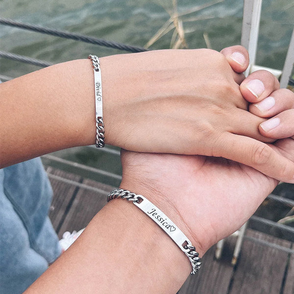 Customized Couple Promise Bracelet Stainless Steel Charm ID Bracelets for Women Men Personalized ID Date Name Bracelet Gift