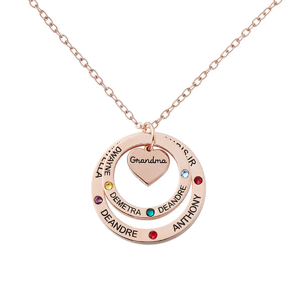 Family Circle Birthstone Necklace With a Heart (Centre)