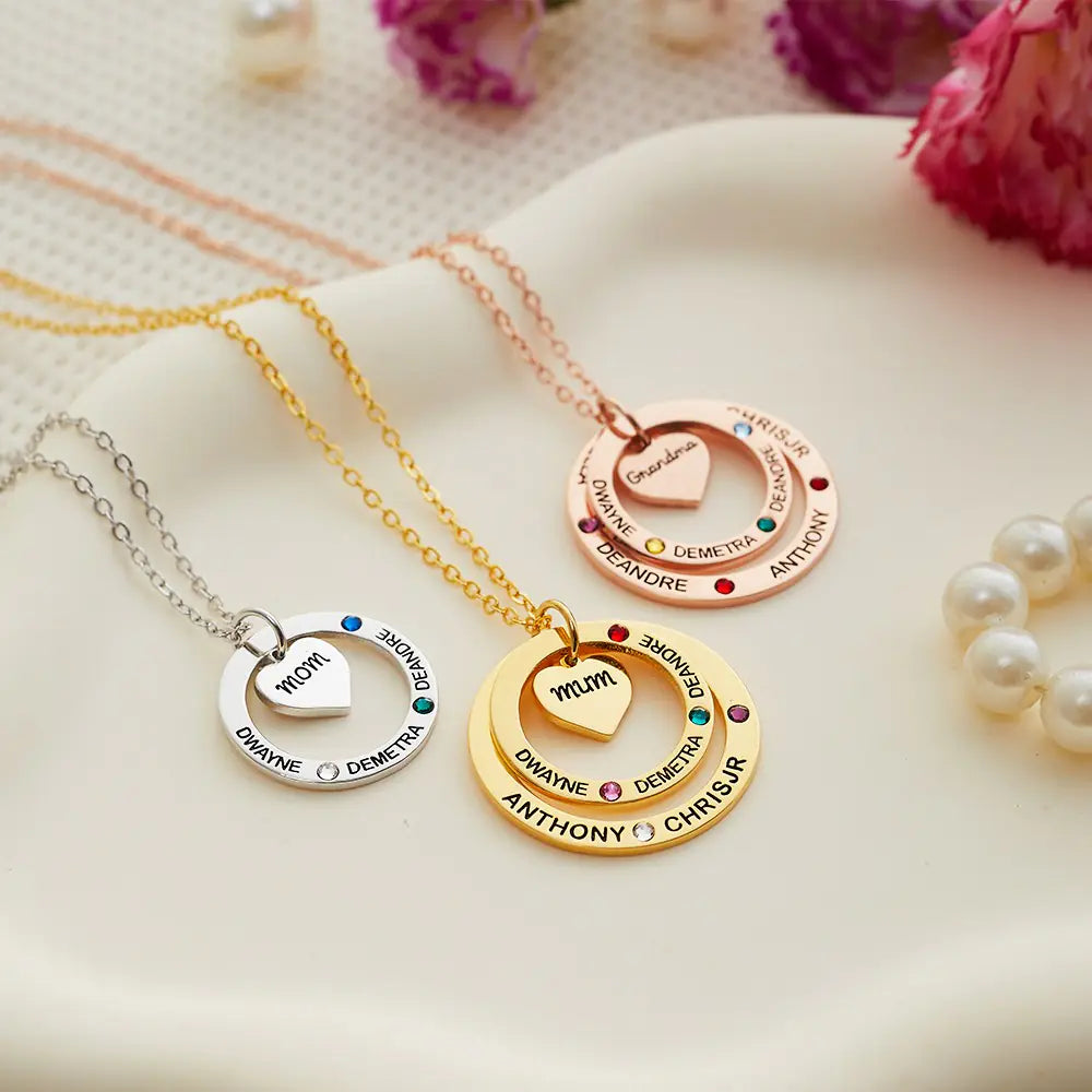 Birthstone Necklace with Heart & Ring Pendant