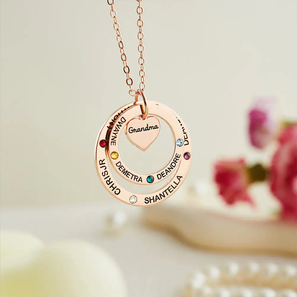 Birthstone Necklace with Heart & Ring Pendant