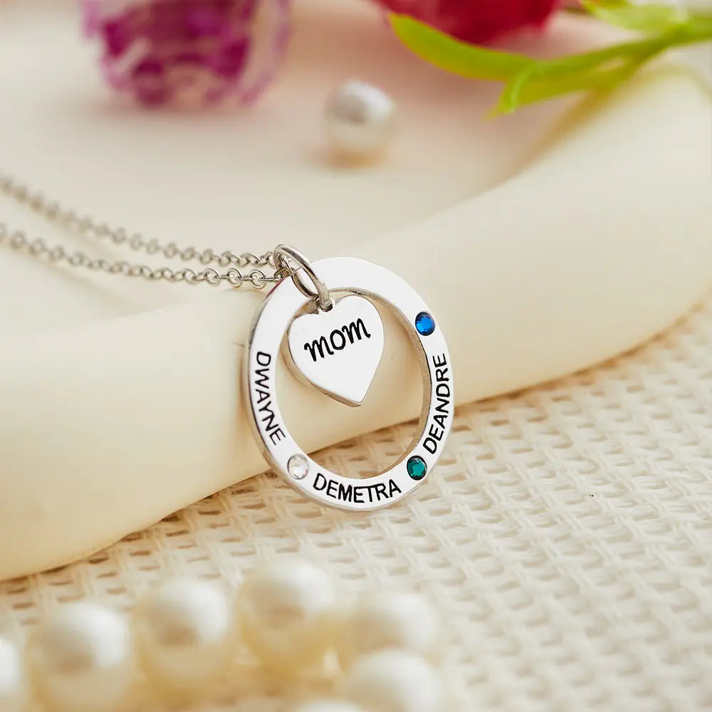 Birthstone Necklace with Heart & Ring Pendant