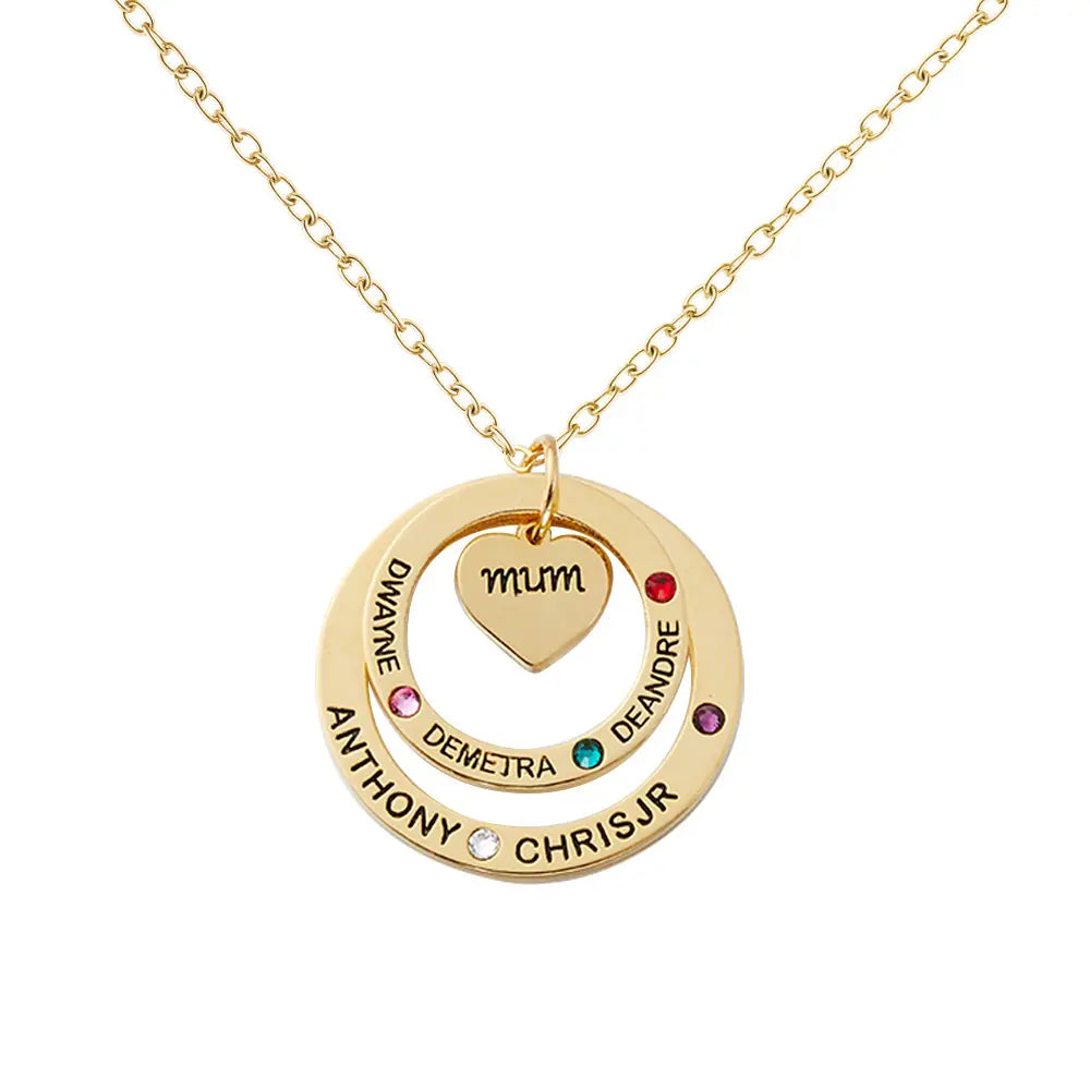 Birthstone Necklace with Heart & Ring Pendant