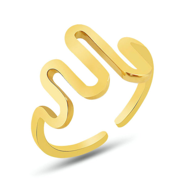 18K GOLD PLATED STAINLESS STEEL "WAVE" FINGER RING