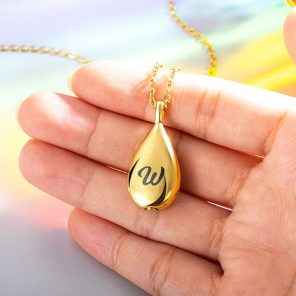 Teardrop Pendant Necklace with Initial