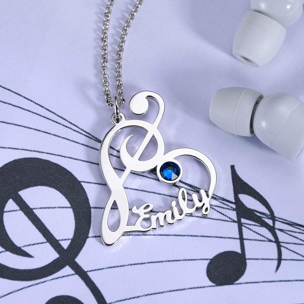 Personalized Treble Clef Name Necklace with Birthstone in Rose Gold