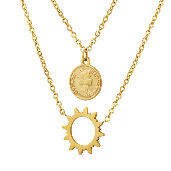 18K gold plated Stainless steel  Sun and coin necklace, Intensity