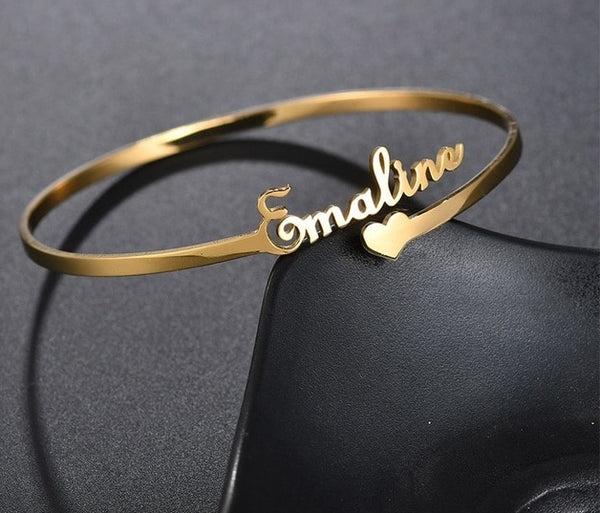 Personalized Bangle  Nameplate Letter Heart Bracelet