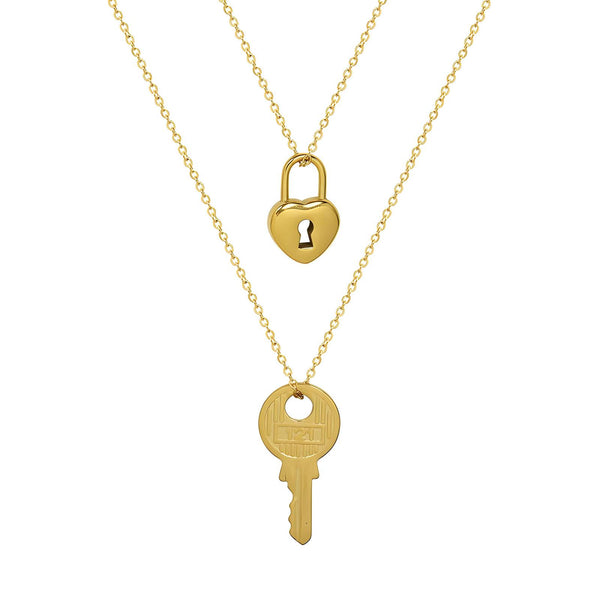 18K gold plated Stainless steel  Lock and Key necklace, Intensity