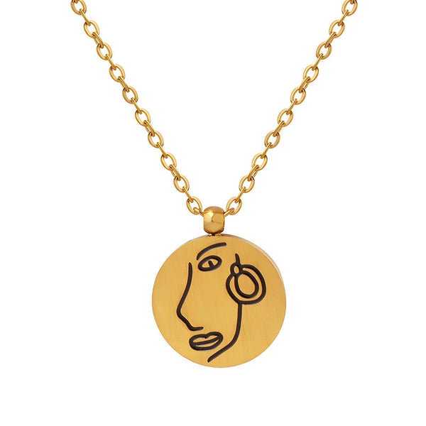18K gold plated Stainless steel  Face necklace, Intensity