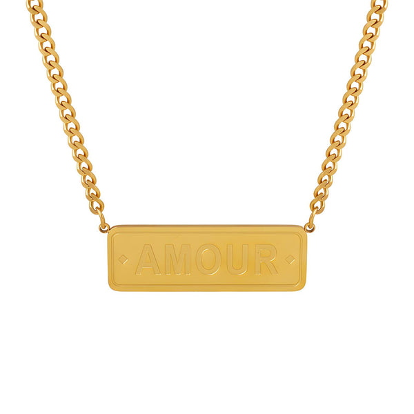 18K gold plated Stainless steel  Letter AMOUR necklace, Intensity