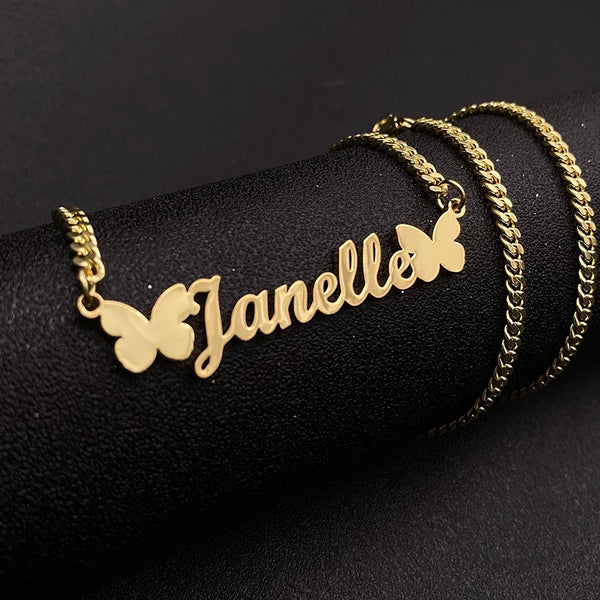 Double Butterfly personalized pendant necklace