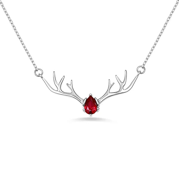 Personalized Birthstone 925 Sterling Silver Deer Antler Necklace