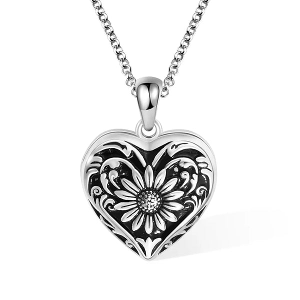 Personalized Heart Sunflower Photo Locket Necklace